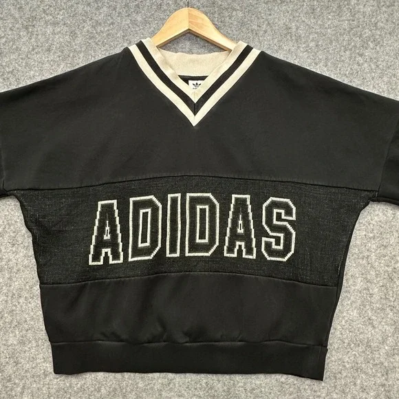 Adidas Originals Adibreak V-Neck Sweatshirt Mens M Black Varsity Spellout - Picture 2 of 12